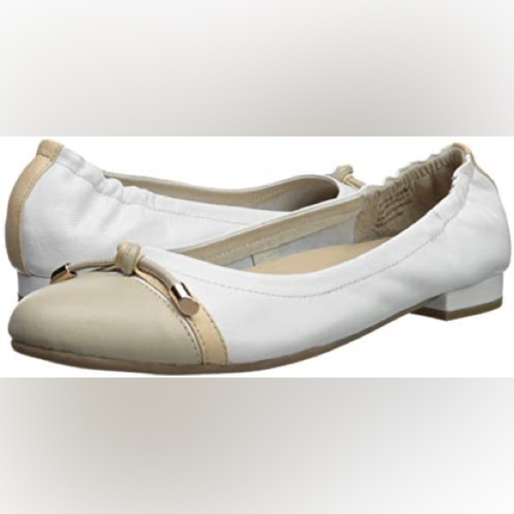 DAVID TATE White Taupe & Nude Leather Amelia Nappa Ballet Flats NWT